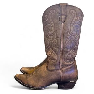 Durango Brown Leather Western Boots Women’s 9.5 Cowboy 13” Embroidered